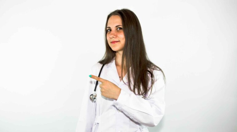 Female doctor on a white background