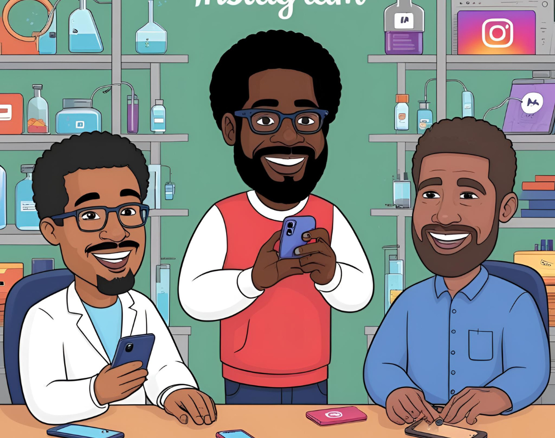 Cartoon characters using instagram on phones